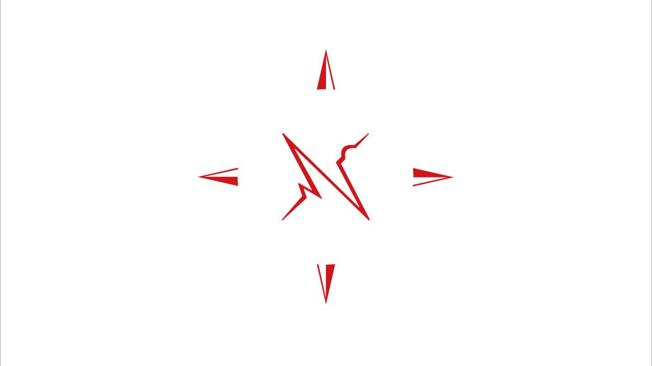 Hyvinvointikoulun logo. Punainen kompassiruusu valkoisella taustalla.