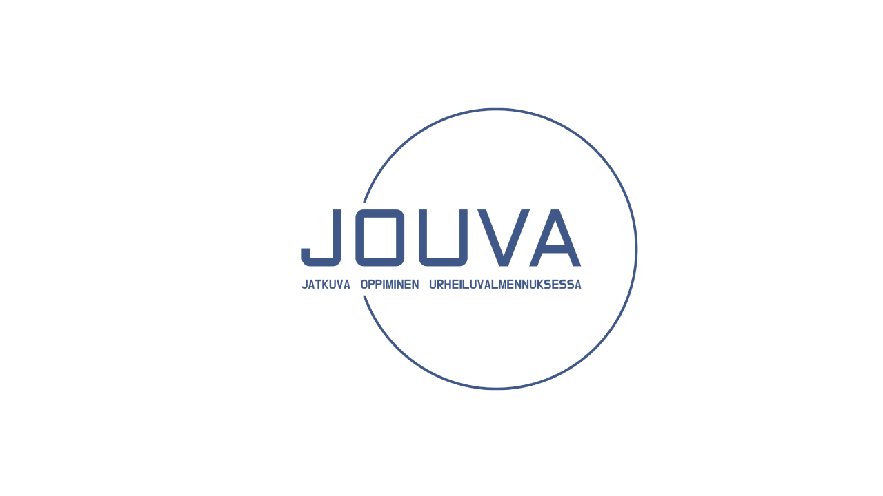 JOUVA-logo, sinisellä ympyrällä ja tekstillä valkoisella taustalla.