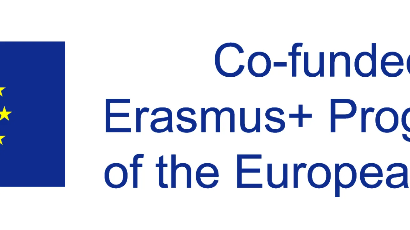 Erasmus+ ohjelman ja EU:n logo, tekstiä oikealla.