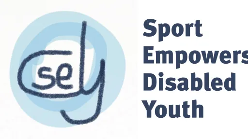 Logo: vaaleansininen ympyrä, teksti "Sport Empowers Disabled Youth".