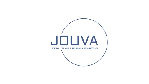 JOUVA-logo, sinisellä ympyrällä ja tekstillä valkoisella taustalla.