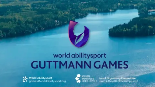 "World abilitysport Guttmann Games" logo ilmakuvassa Pajulahden urheiluakatemian ympäristön luonnosta