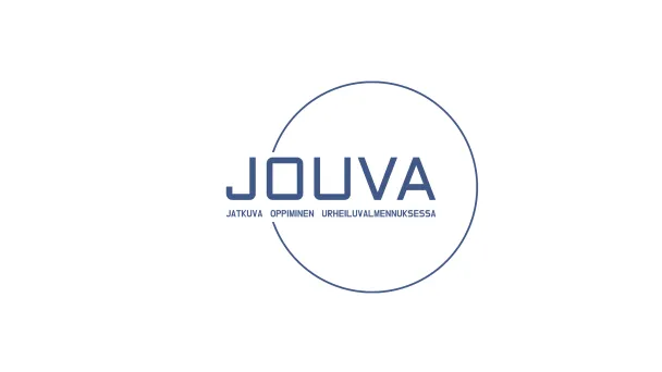 JOUVA-logo, sinisellä ympyrällä ja tekstillä valkoisella taustalla.