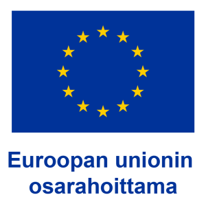 Euroopan unionin lippu, jonka alla teksti "Euroopan unionin osarahoittama"