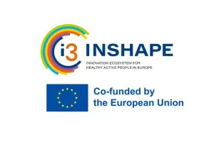 INSHAPE ja EU-logo, värikäs ympyrä ja EU:n lippu.