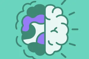 Aivograafinen logo, vasen puoli värikäs, oikea valkoinen.