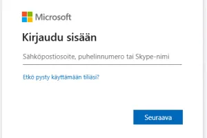 Kuvankaappaus Microsoft kirjautumisesta, jossa pyydetään sähköpostiosoitetta