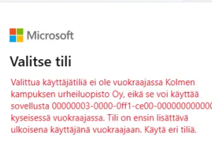 Kuvankaappaus näkymästä kun kirjautuminen ei onnistunut