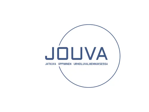 JOUVA-logo, sinisellä ympyrällä ja tekstillä valkoisella taustalla.