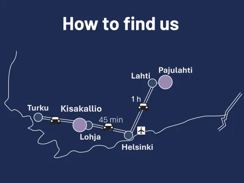 Kartta reitistä Helsingistä Klaukkalaan, matkalla Lahti ja Kivistön pysäkit.