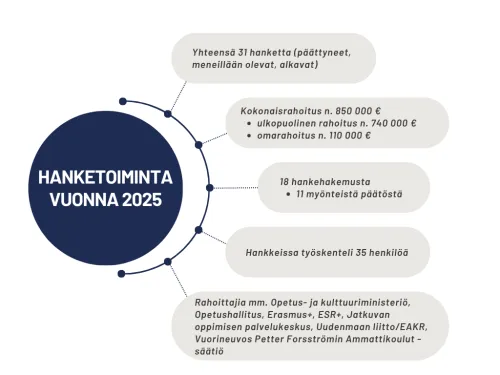 Kaavio: Hanketoiminta vuonna 2025 ja tärkeimmät tavoitteet.