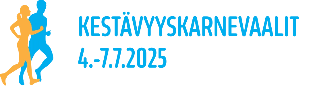 Kaksi juoksijaa ja teksti "Kestävyyskarnevaalit 4.-7.7.2015".