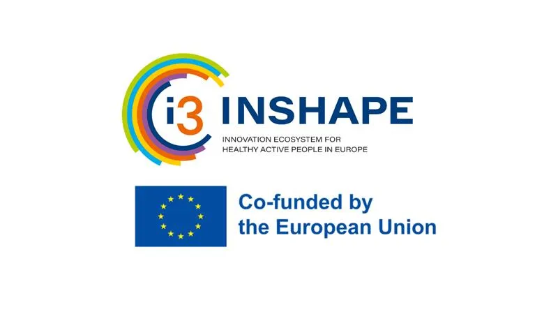INSHAPE ja EU-logo, värikäs ympyrä ja EU:n lippu.